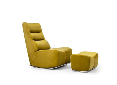 Luxury Yellow Complete Armchair with Stool Seat Furniture Living room Designer Textile